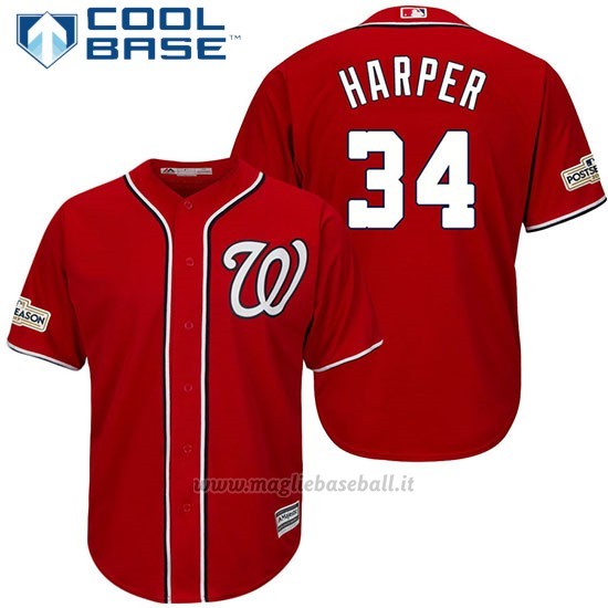 Maglia Baseball Uomo Washington Nationals 2017 Postseason Bryce Harper Scarlet Cool Base